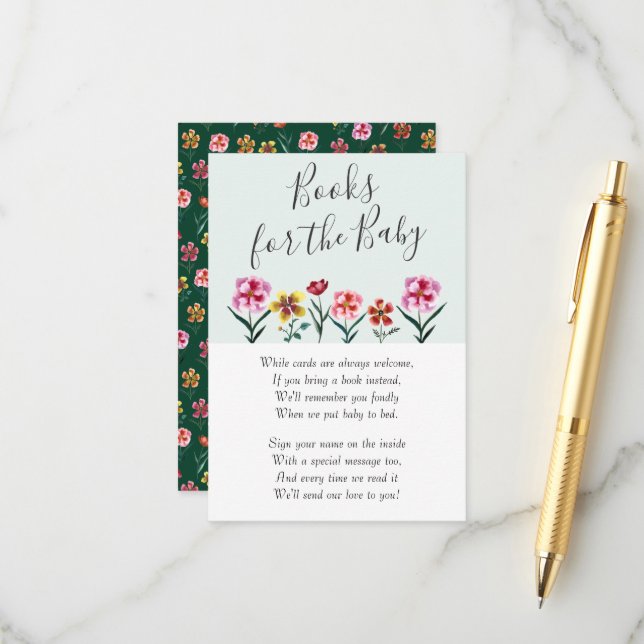 Cute Floral Couples Baby Shower Books for Baby  Enclosure Card (Front/Back In Situ)