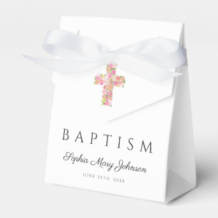 Cute Floral Cross Religious Baptism Favor Box