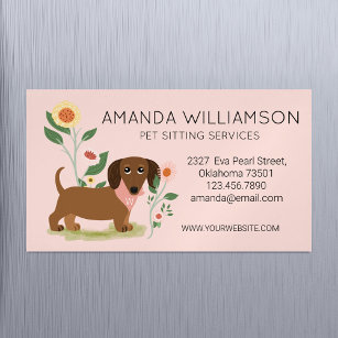 Cute Floral Dachshund Dog Pet Care Services Magnetic Business Card
