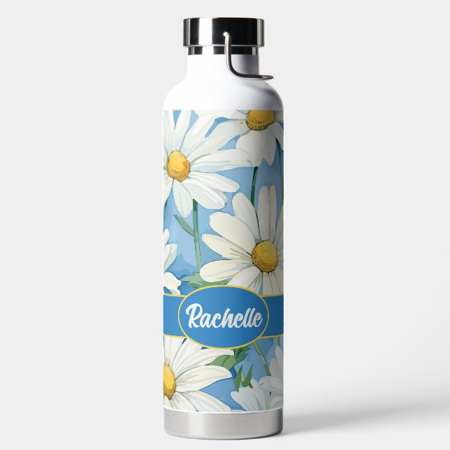 Cute Floral Daisies with Name Water Bottle (Left)