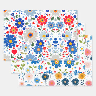 Cute Floral Daisy Like Flowers Wrapping Paper Sheet