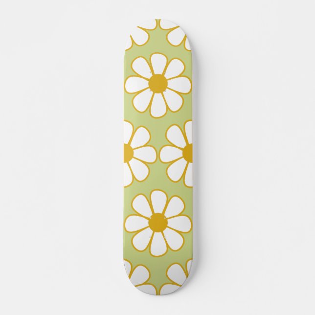 Cute Floral Daisy Pattern Green Skateboard (Front)
