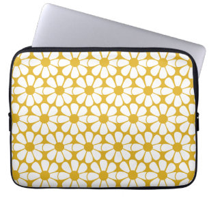 Cute Floral Daisy Pattern Mustard Gold and White Laptop Sleeve