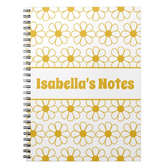 Cute Floral Daisy Pattern Mustard Personalized Notebook (Front)