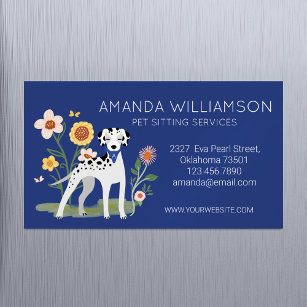 Cute Floral Dalmatian Dog Pet Care Services Magnetic Business Card