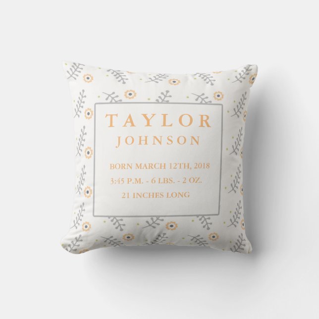 Cute Floral Design Baby Stats Coussin (Recto)