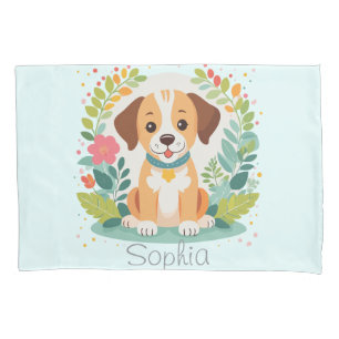Cute Floral Dog Puppy Baby Girl Pillowcase