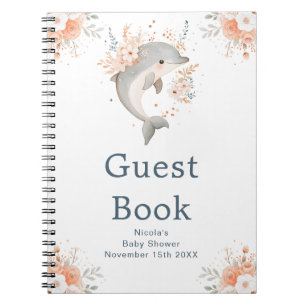 Cute Floral Dolphin Baby Shower Guest Book