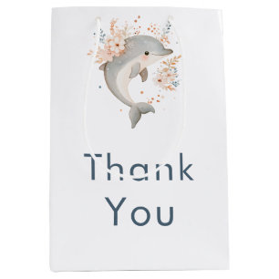 Cute Floral Dolphin Baby Shower Medium Gift Bag