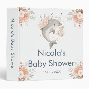 Cute Floral Dolphin Baby Shower Photo Album Binder
