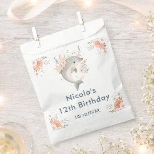 Cute Floral Dolphin Birthday Party Favour Bag