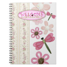 Cute Floral & Dragonfly Pink Spiral Notebook