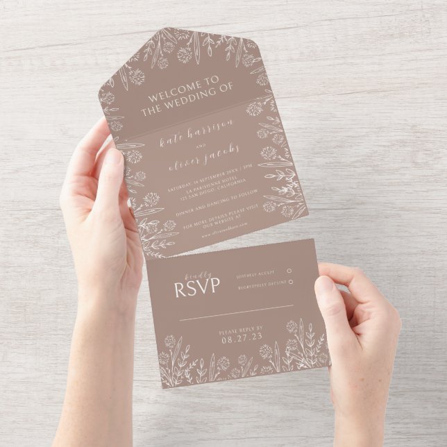 Cute Floral Dusty Rose Wedding  All In One Invitation (Tearaway)