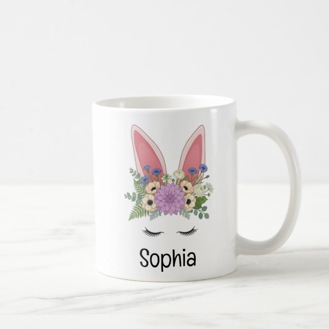Cute Floral Easter Bunny Ears Custom Name Coffee Mug (Right)