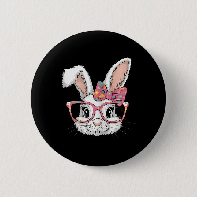 Cute Floral Easter Bunny Funny Easter Rabbit With  2 Inch Round Button (Front)