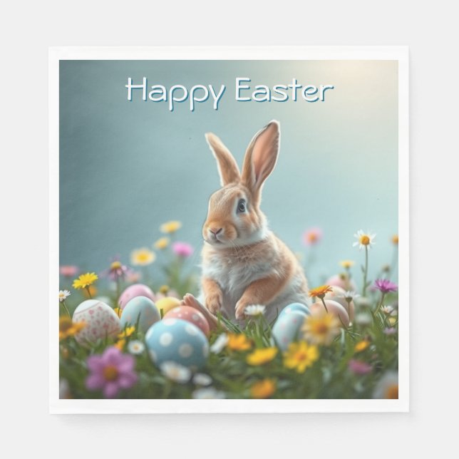 Cute Floral Easter Bunny Party Napkin (Front)