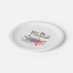 Cute Floral Easter Illustration Paper Plate