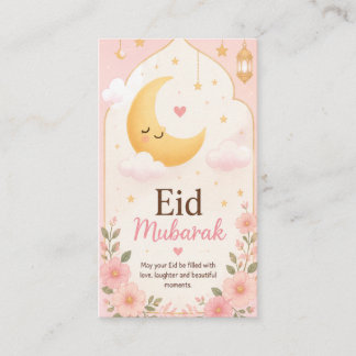 Cute Floral Eid Mubarak Crescent Moon Card