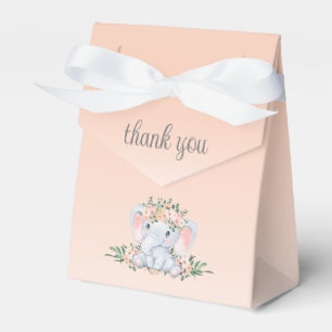 Cute Floral Elephant Girl Baby Shower Thank You Favor Box