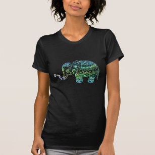 Cute Floral Elephant In Green Tones Faux Glitter T-Shirt