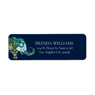 Cute Floral Elephant On Blue White Typography