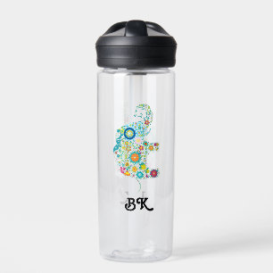 Cute floral elephant with custom monogram water bottle
