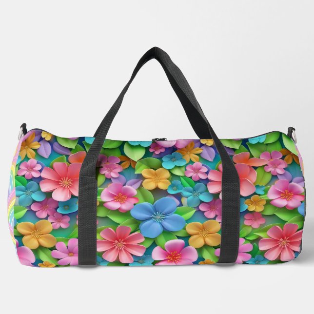 Cute Floral Fantasy & Rainbow Whimsy  Dual-Design  Duffle Bag (Front)