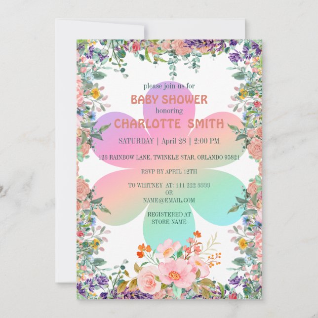 Cute floral flower summer gradient baby shower invitation (Front)