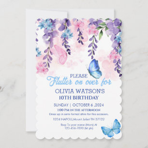 Cute Floral flutter on over Butterflies Birthday Invitation