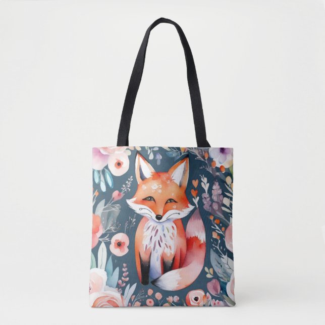 Cute floral fox  tote bag (Front)