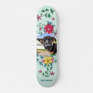Cute Floral Frame, Custom Pet Photo, Dog Cat Skateboard