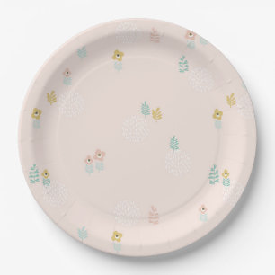 Cute Floral Garden Cartoon 1st Birthday Party Paper Plate