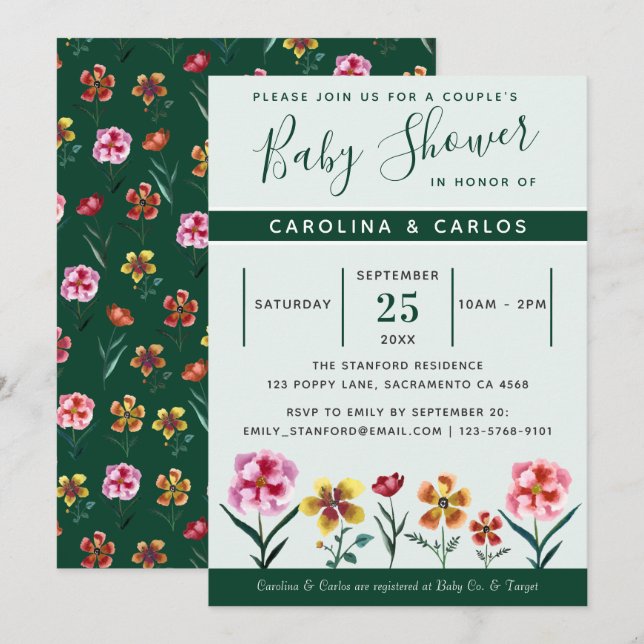 Cute Floral Gender Neutral Couples Baby Shower  Invitation (Front/Back)