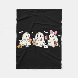 Cute Floral Ghost Drinking Coffee Halloween Ghost  Fleece Blanket