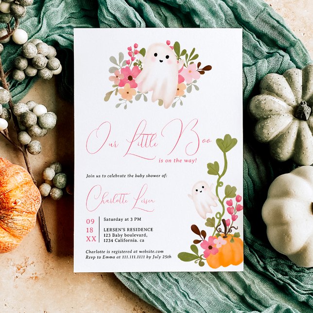 Cute floral ghost pumpkin little boo baby shower invitation (Cute floral ghost pumpkin little boo baby shower invitation)