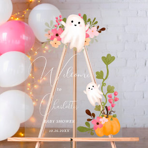 Cute floral ghost pumpkin welcome baby shower acrylic sign