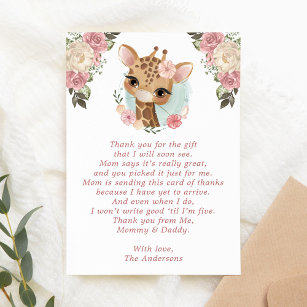 Cute Floral Giraffe Baby Shower  Thank You Card
