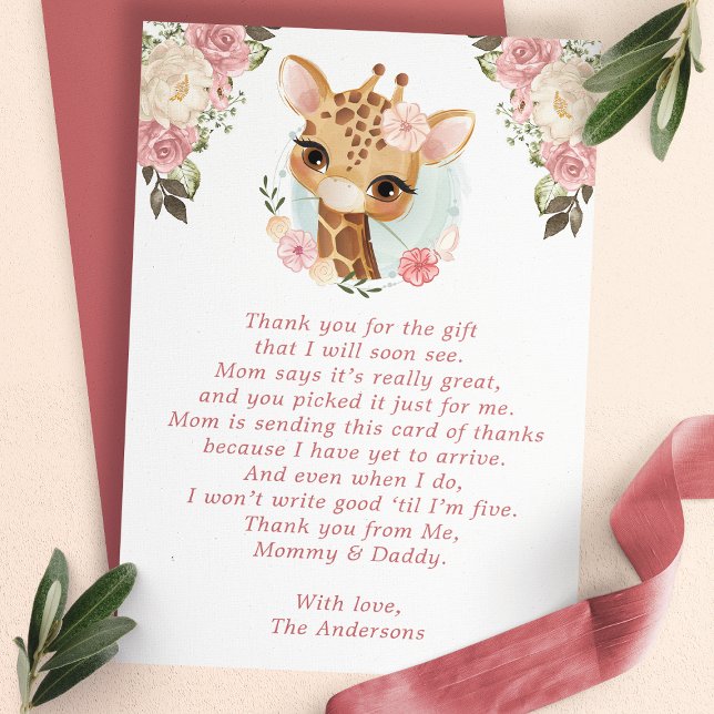 Cute Floral Giraffe Baby Shower  Thank You Card (Creator Uploaded)