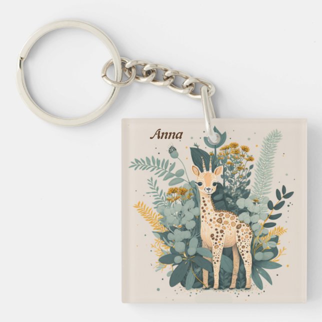 Cute floral giraffe   keychain (Front)