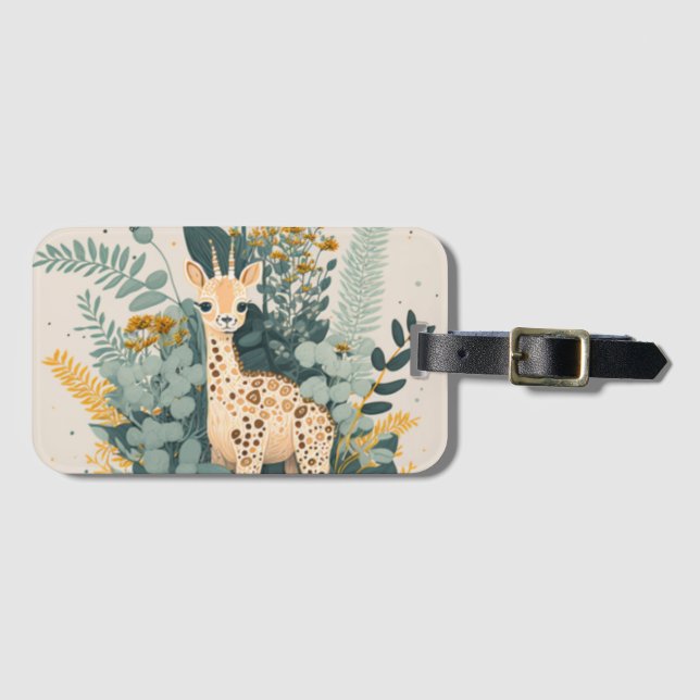 Cute floral giraffe  luggage tag (Front Horizontal)