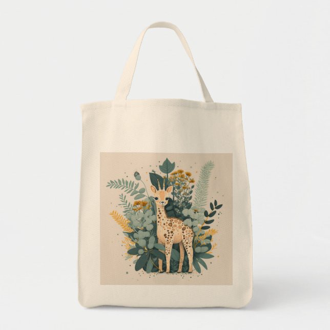 Cute floral giraffe   tote bag (Front)