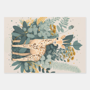 Cute floral giraffe  wrapping paper sheet