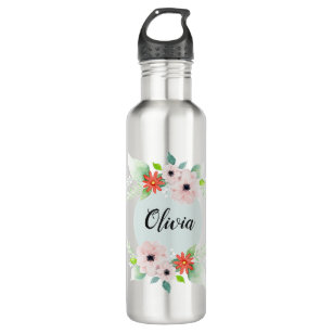 Cute Floral Girls Watercolor Flowers and Name 710 Ml Water Bottle