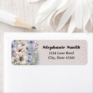 Cute Floral Glitter Personalized Return Address