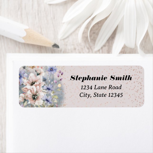 Cute Floral Glitter Personalized Return Address (Insitu)