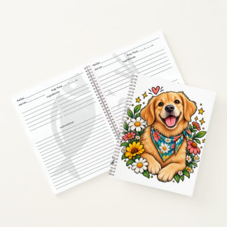 Cute Floral Golden Retriever Digital Design with S Notebook