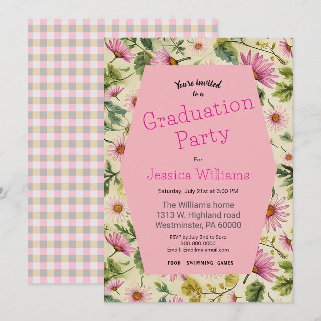 Cute Floral Graduation Party Invitation (Front/Back)