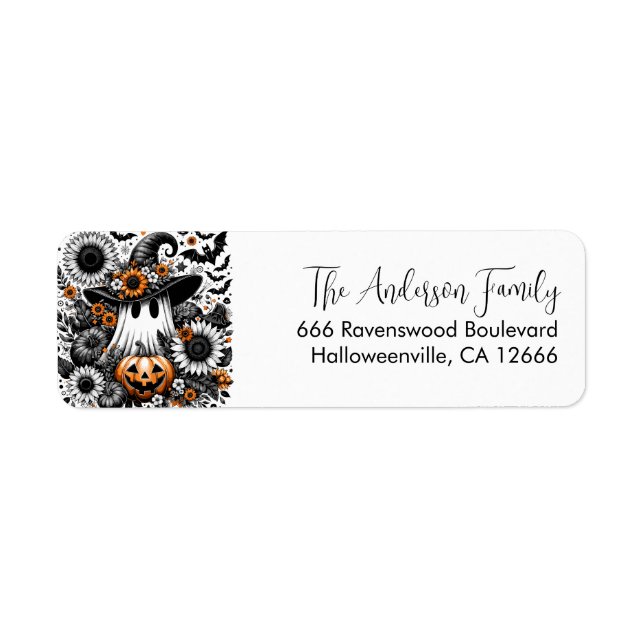 Cute Floral Halloween Ghost Adresse de retour (Devant)