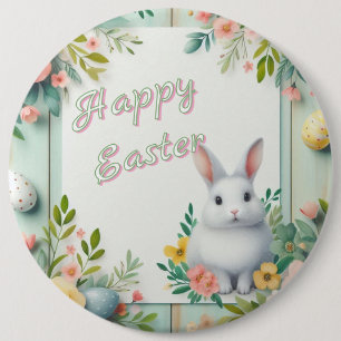 Cute, floral happy Easter bunny 6 Inch Round Button