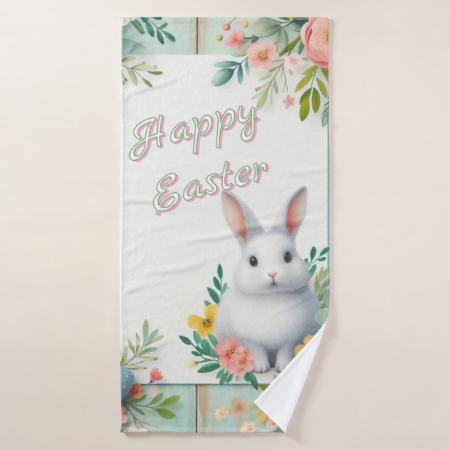 Cute, floral happy Easter bunny Bath Towel (Bath Towel)